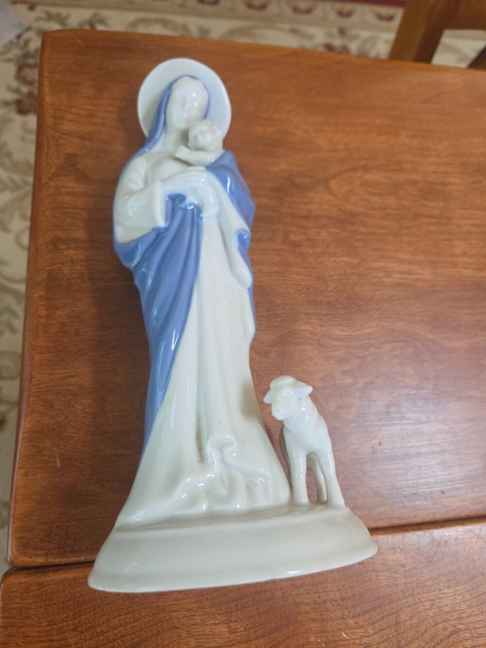 porcelain Madonna and child blue and white standing figurine Germany
